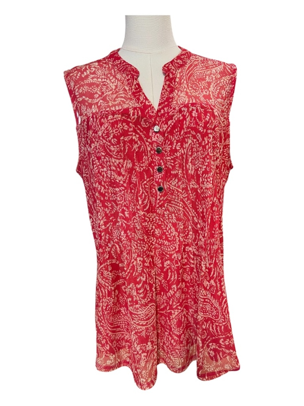 EUC Ava & Grace Red White Paisley Sleeveless Blouse | Size L